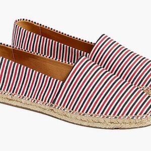 J Crew Factory Striped Espadrille Flats - Red, Black, and White